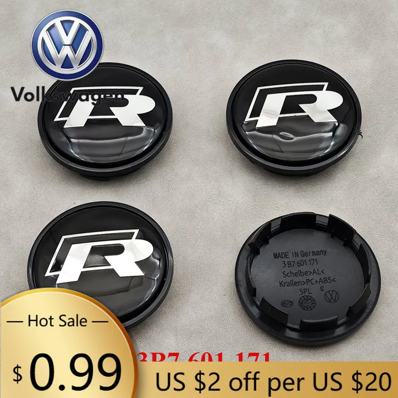 

2026 New For VOLKSWAGEN VW 4pcs 65mm VW R Car Wheel Center Caps For Volkswagen VW R GTI Golf 6 Passat CC Magotan Touran Tiguan 3