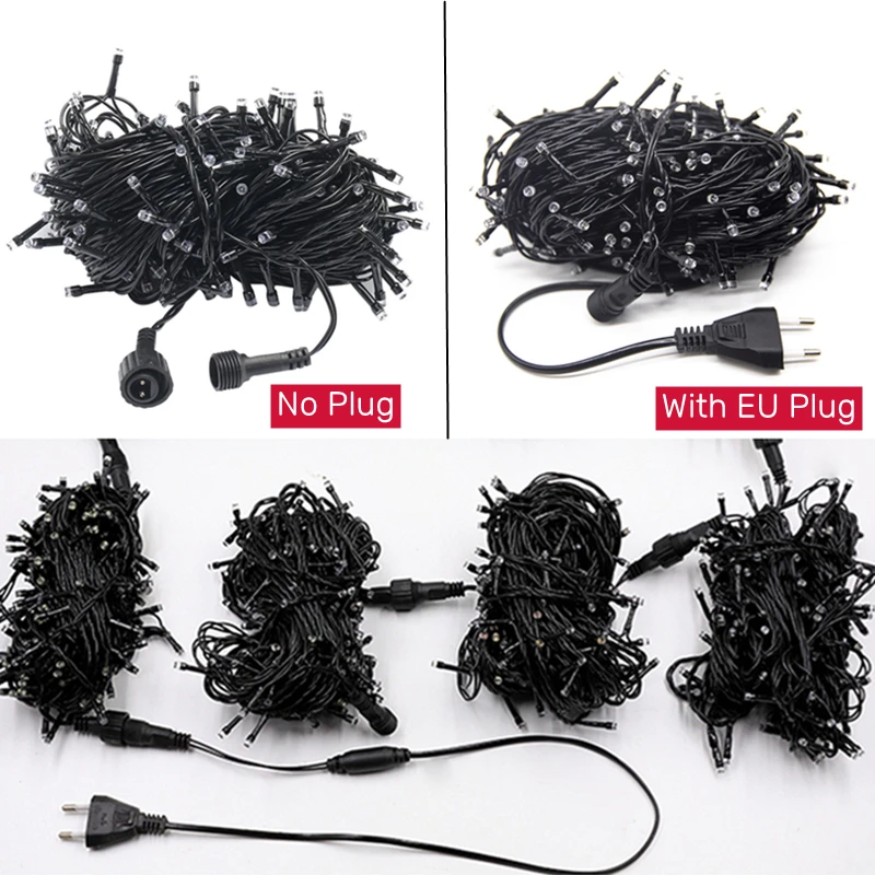 20M/Roll 200LED Outdoor LED String Fairy Light Waterproof Black Cable EU Plug Garland Lamp Christmas Patio Garden Decor Lighting