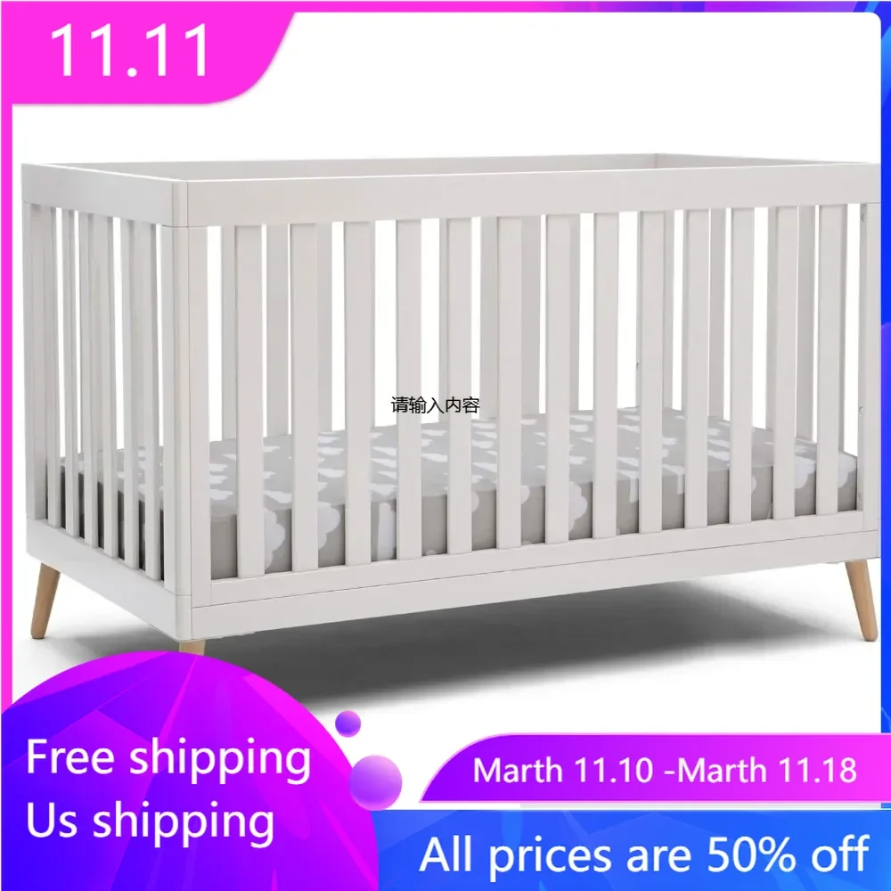 

4-in-1 Convertible Baby Crib, Adjustable height mattress support with 3 convenient positions converts to a toddler bed