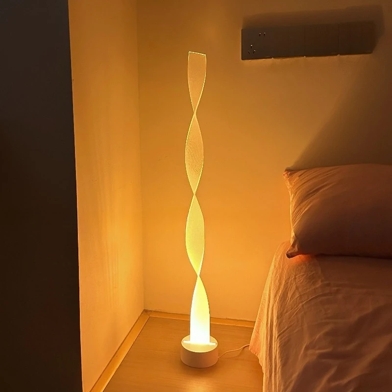 Spiral Acrylic Advanced Floor Lamps Minimalist Cream Wind Atmosphere LED Night Vertical Light Bedroom Living Room Sofasides Cafe