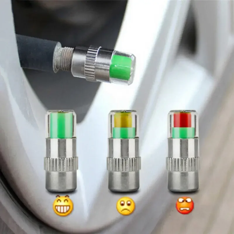 4PCS Car Tire Pressure Caps, Tire Valve Cap with Pressure Indicator Tyre Pressure Monitor Valve Caps Air Alert Auto Accessories