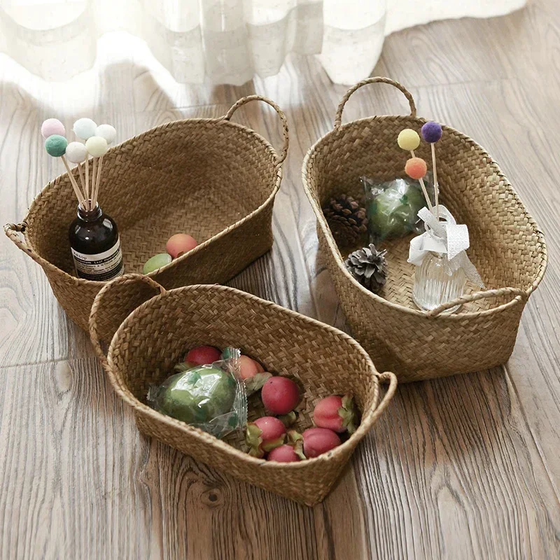 Plant Makeup Storage Baskets Garden Laundry Basket Seagrass Container Organizer Pot Handmade Flower Wicker Rattan