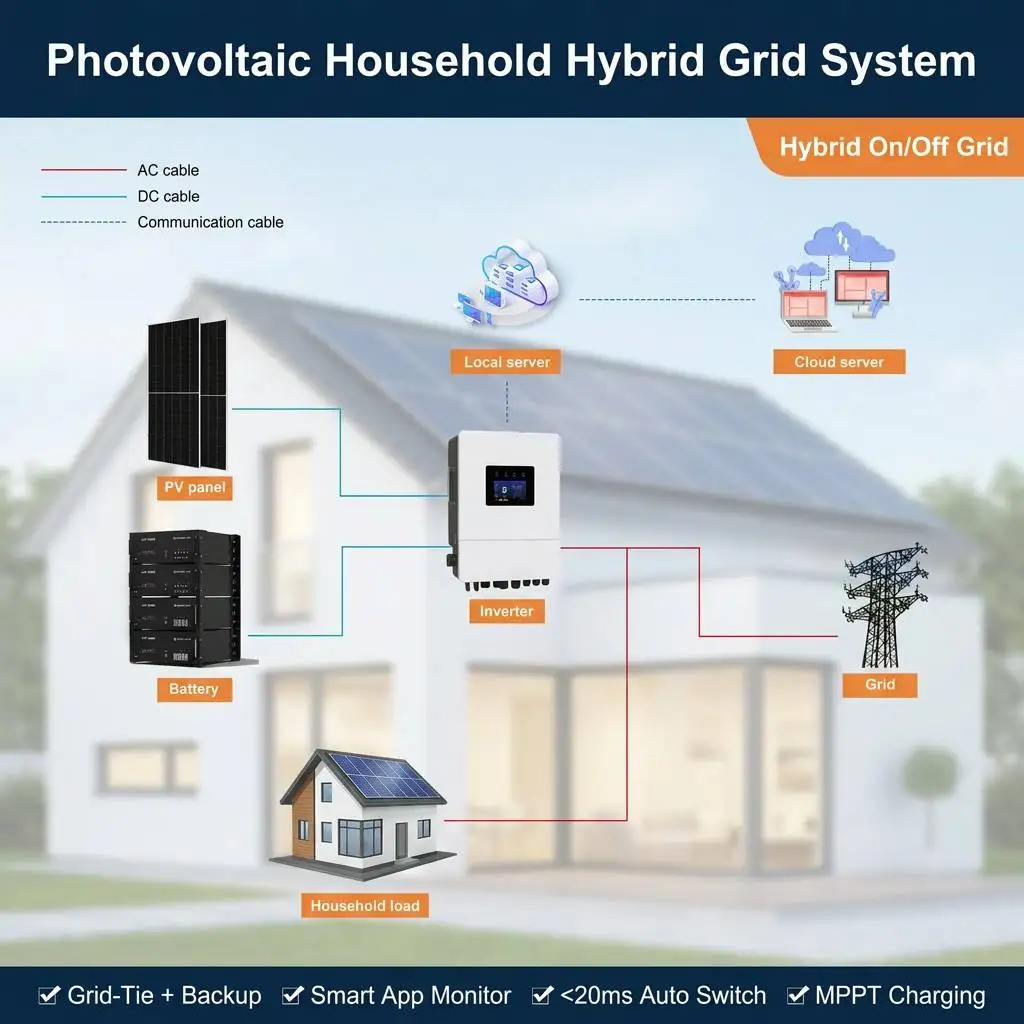 5KW 10KW 15KW 20KW Hybrid Solar Power System Complete Set with Lithium Battery Boxes Racks Cell  for Residential Home CE