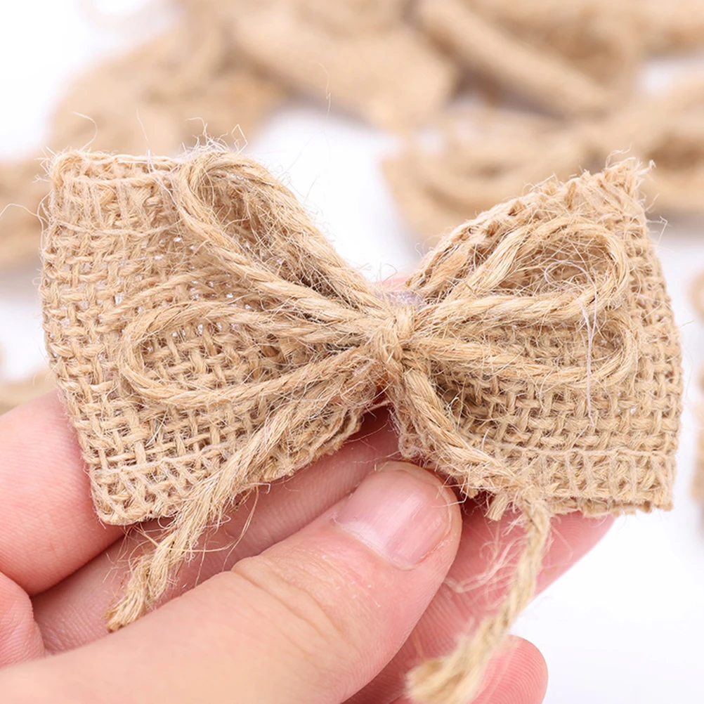 

15pcs Small Rustic Burlap Bows Wedding Birthday Christmas Party Decoration Holiday Bow Craft Bows Festive Home Decor