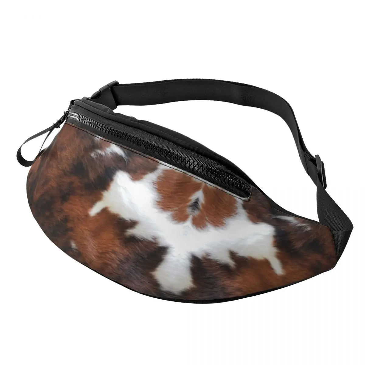 Riñonera de cuero de vaca con textura de piel de Animal para hombre y mujer, bolso de cintura cruzado para senderismo, bolsa de dinero para teléfono