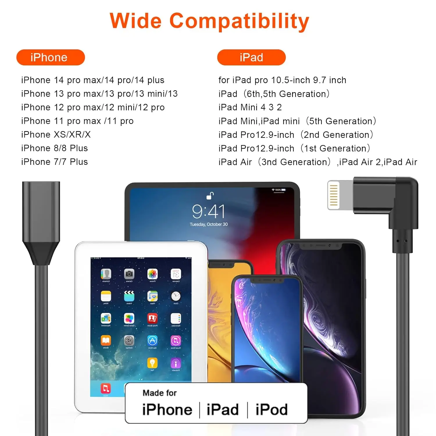 iPhone Charger Extension Cable 90 Degree 3FT iOS Charging Male to Female Extender Dock emale Cord Extension Adapter, Video