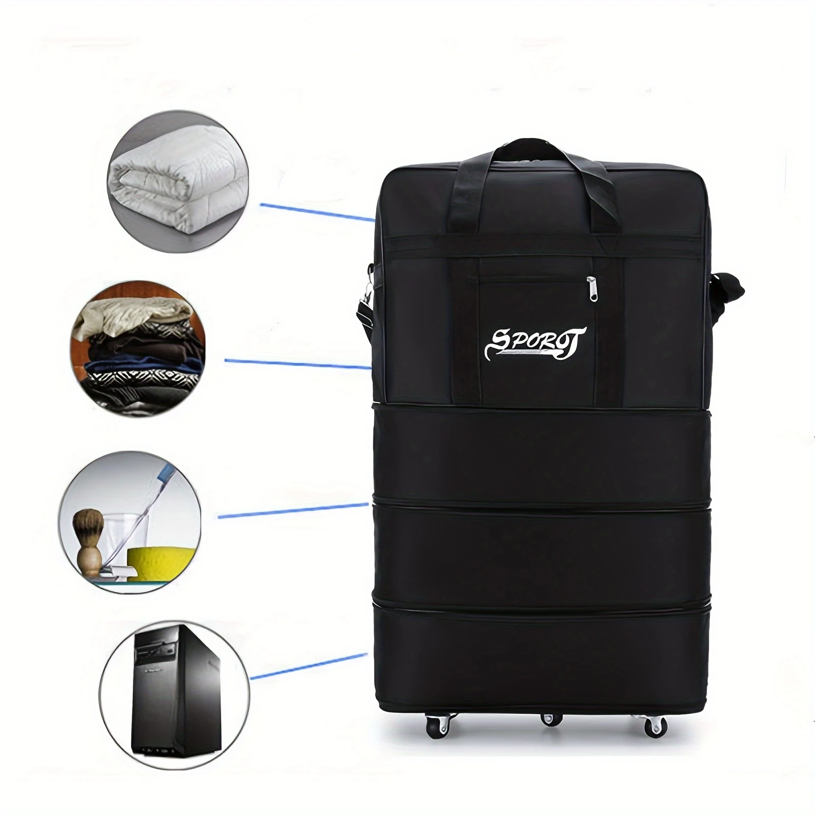 1 Piece Medium  Folding Travel Bag with Wheels, Large CapacityFolding Portable Duffel Bag, Rolling Travel Bag for Travel