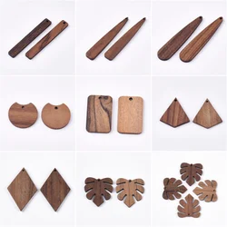 Walnut Wood Pendants Unfinished Wooden Geometric Monstera Leaf Charm Pendant for Jewelry DIY Earring Necklace Craft Making 2-5Pc