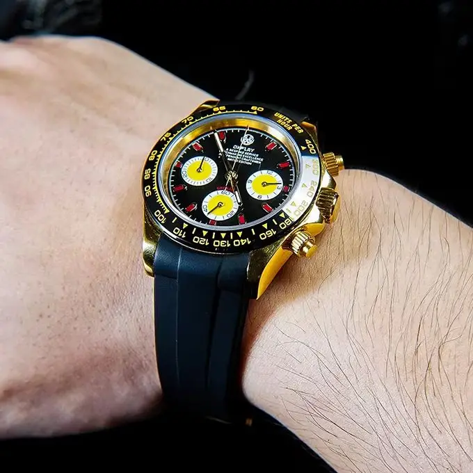 OKPLAY Men Chronograph Watch 39.5mm Pilot Quartz Wristwatch Sapphire 10Bar Waterproof Triple Windows VK63