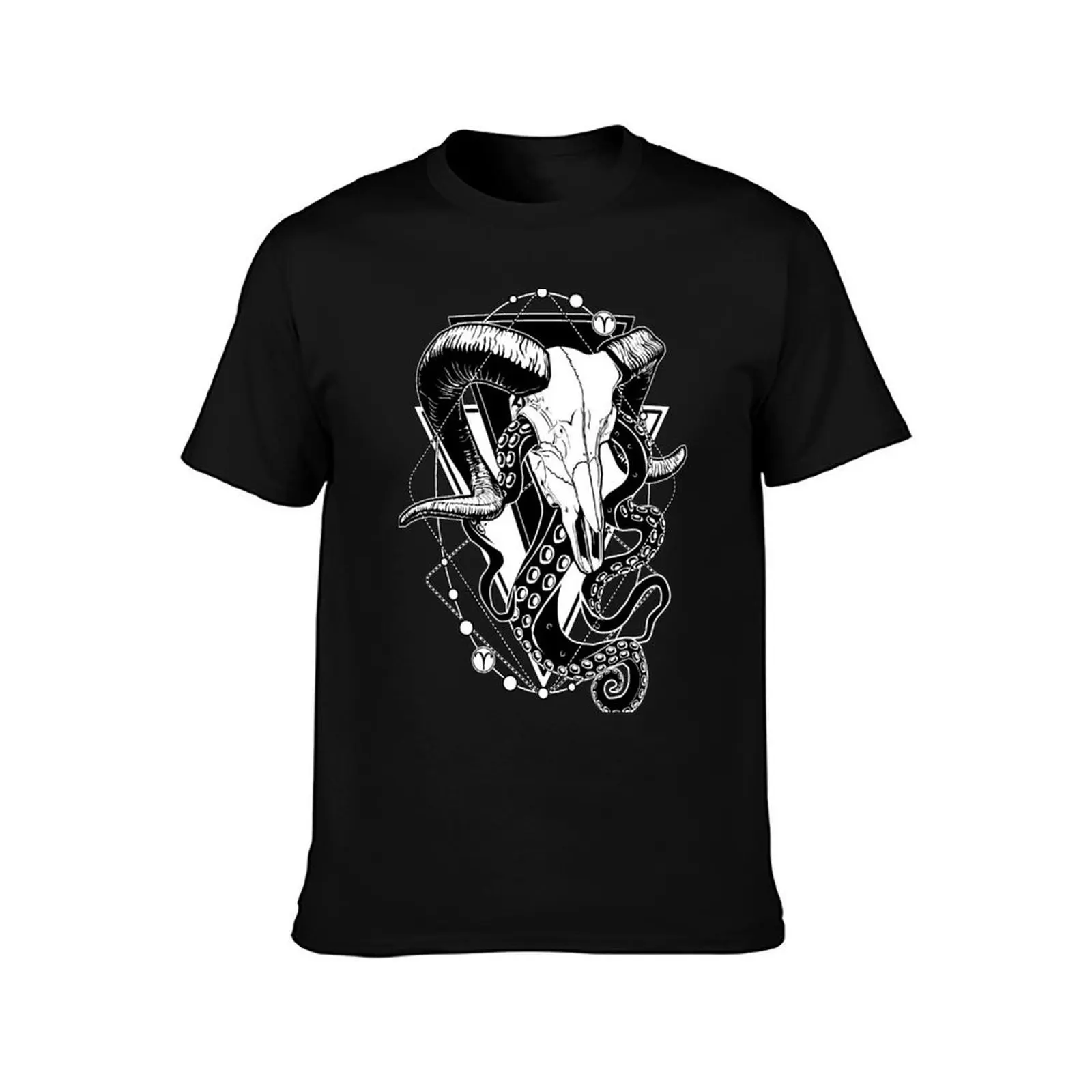 ZODIAC: Dead Aries & Tentacles T-Shirt, Summer Casual Cotton Tee, Oversized Streetwear Tops, Vintage Graphic Print, 100% Cotton