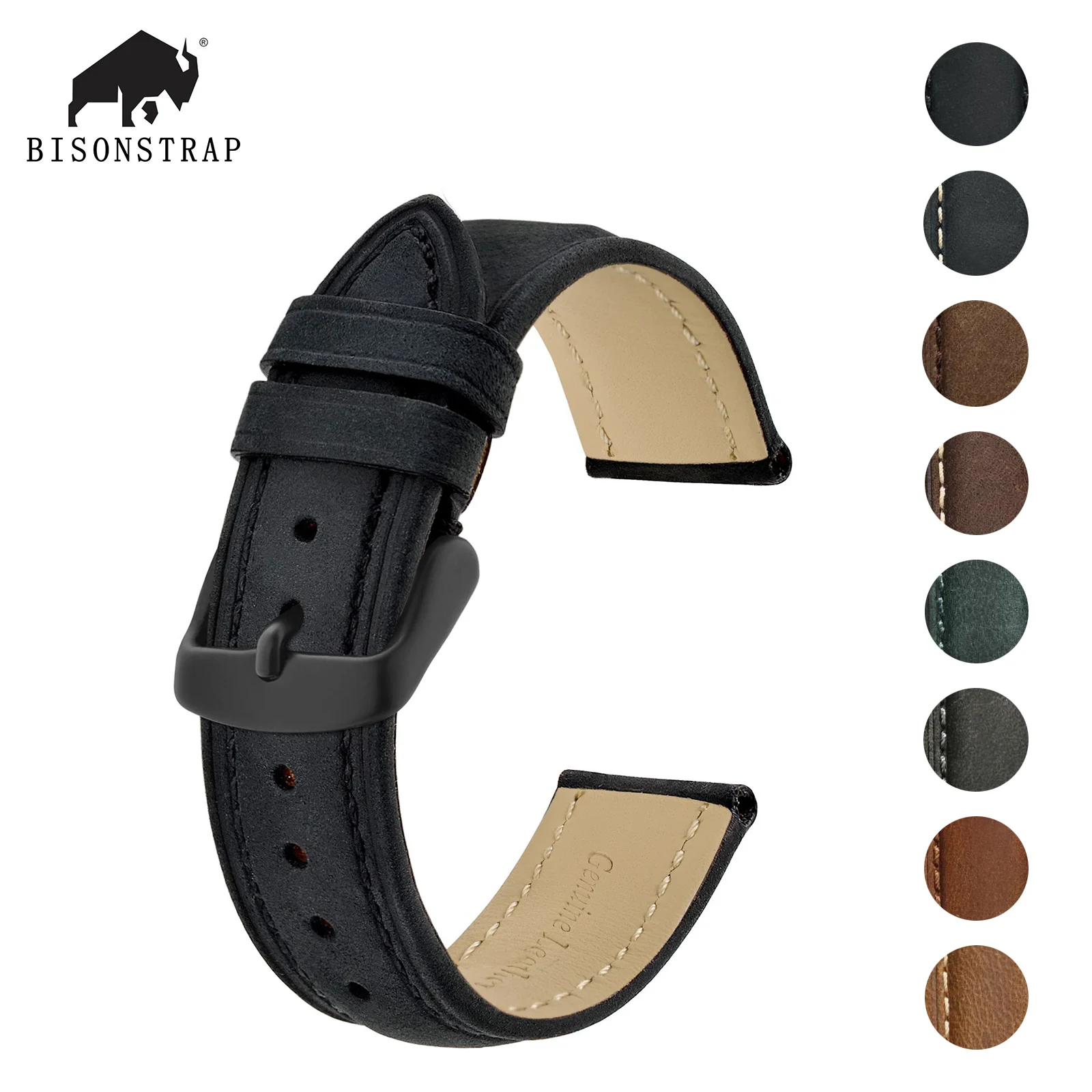 

Ремешок для часов BISONSTRAP из коровьей кожи ретро серии, сменный ремешок для мужских часов, браслет 14 мм, 16 мм, 18 мм, 20 мм, 22 мм, 24 мм