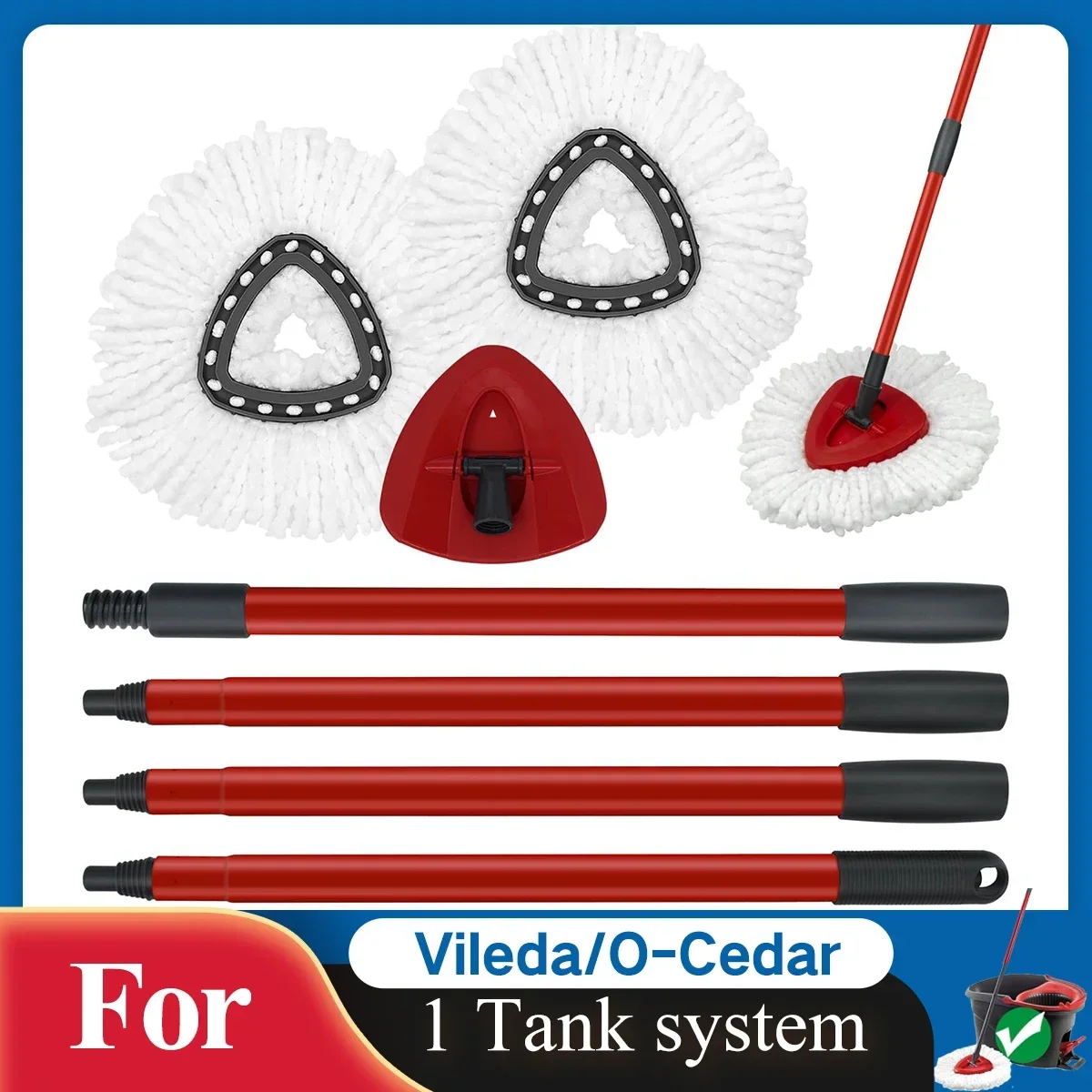 Mop Replacement Set for O-Cedar/Vileda EasyWring 1-Tank Spin Mop System (No Bucket). Household Cleaning Supplies for Christmas