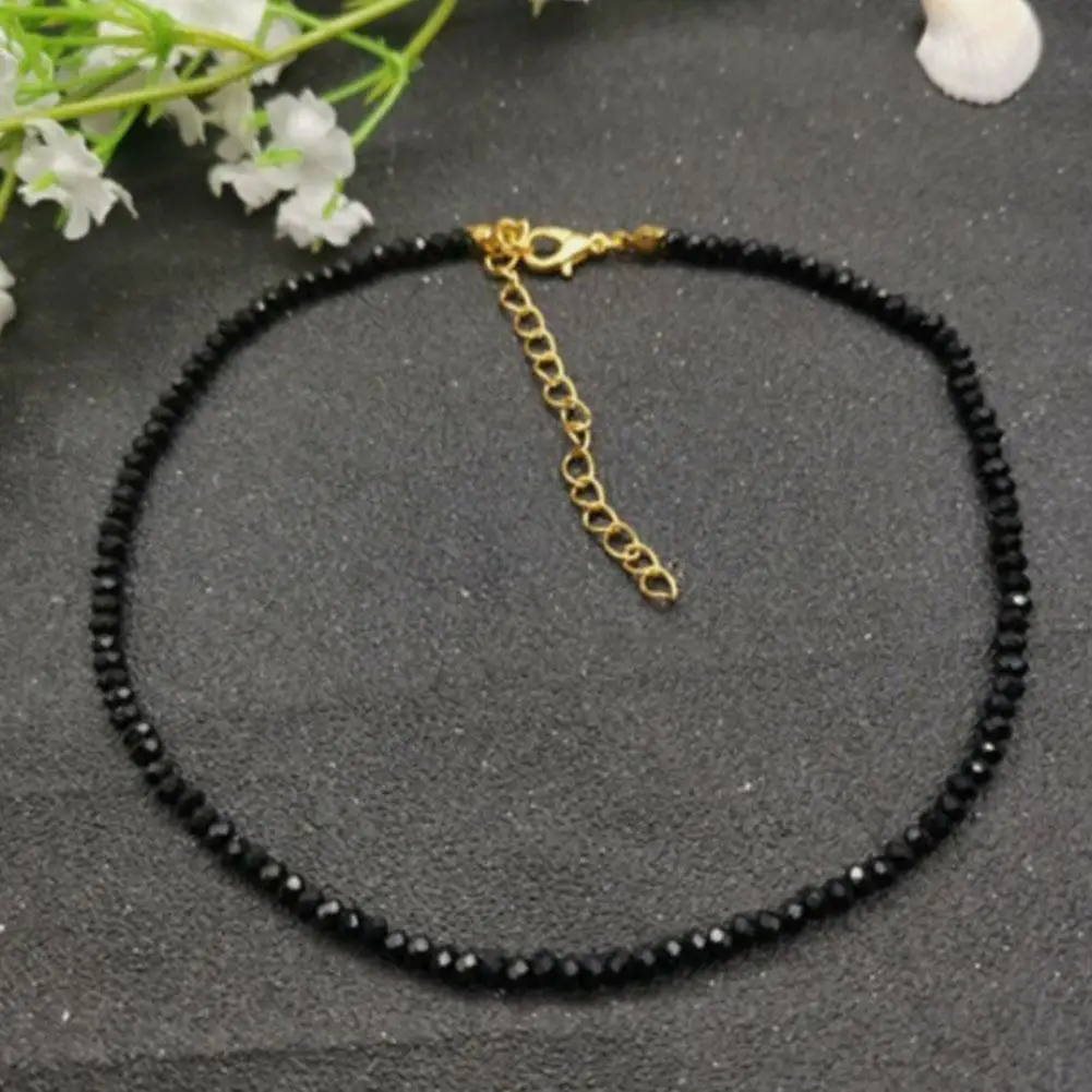 Black Beads Crystal Choker Necklace For Women Bohemian Beaded Necklace Simple Fashion Temperament Female Party Jewelry Decor