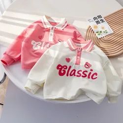 2024 Spring Autumn Korean Kids Baby Girls Polo Shirts Cotton Long Sleeve Cartoon Toddler Girls Sweatshirts Children Girls Tops