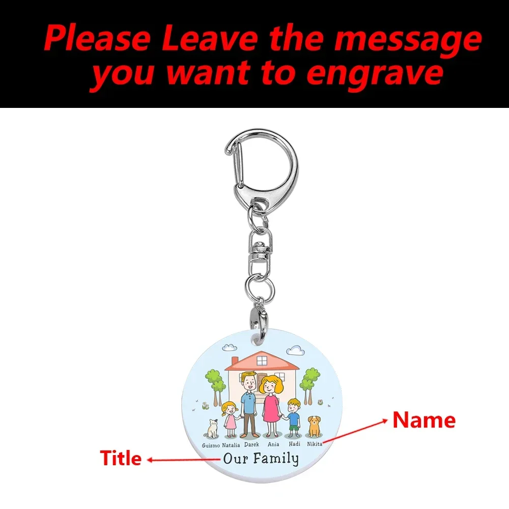 Cute Family Keychain Personalized Family Name Gifts For Parents Children Presents Engraved Families Member Gift Acrylic Keyrings