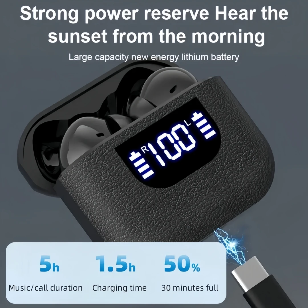 سماعات أذن لاسلكية حقيقية 60 ساعة تشغيل وسادات أذن مع علبة شحن لاسلكية داخل الأذن مع ميكروفون #5