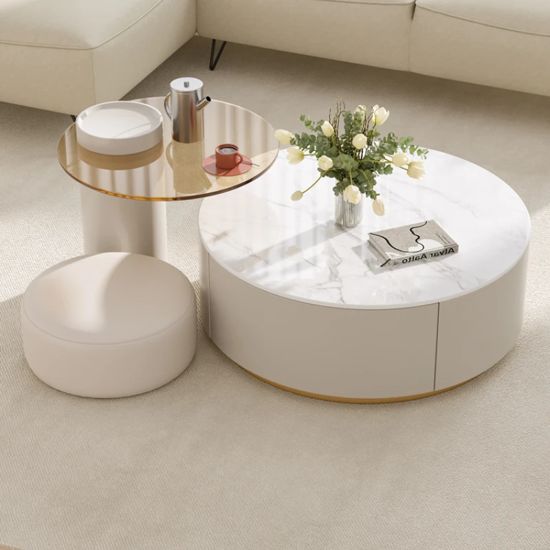 Metal Living Room Tea Table White Round Set Storage Hotel Coffee Tables Nordic Modern Luxury Mesa Centro Household Decoration