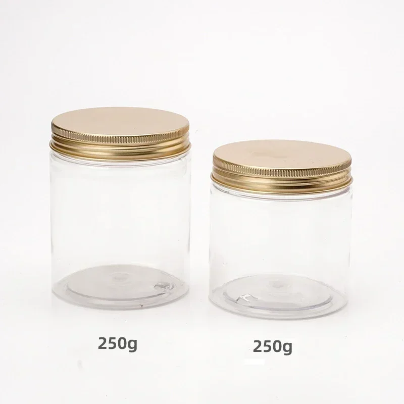 12 sztuk pustych plastikowych słoików kosmetycznych z aluminiową pokrywką 200/250g przezroczysty pojemnik na kosmetyki krem ​​do twarzy pojemnik na próbki na akcesoria podróżne