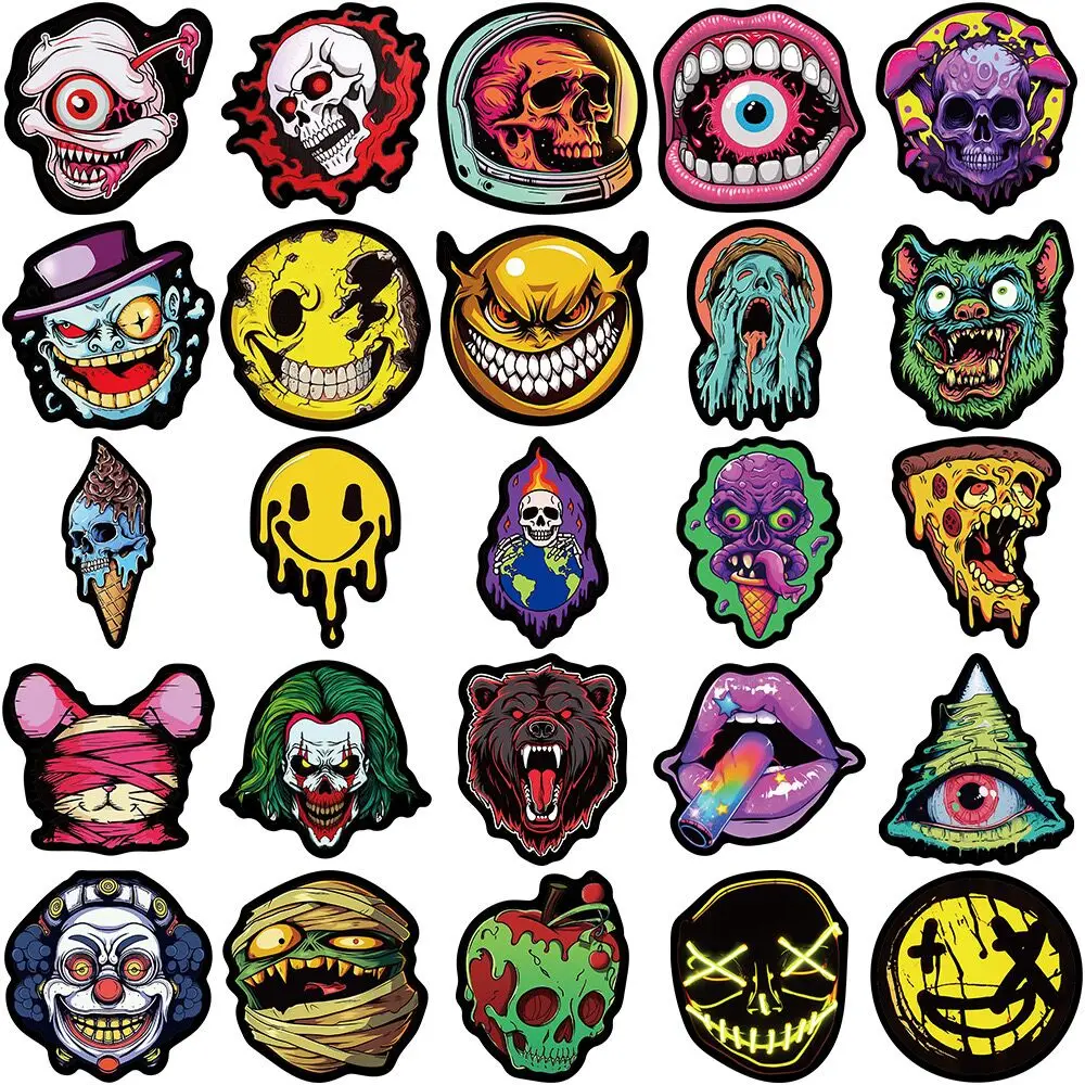 10/50Pcs Funny Gothic Skull Ghost Face Stickers Decals Toy DIY Laptop Skateboard Phone Luggage Guitar Helmet Waterproof Sticker