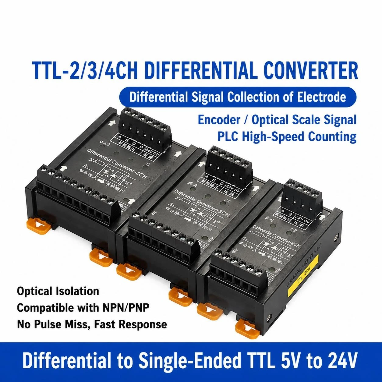 Differential to TTL Signal Converter Module 2 3 4 Channel Single Encoder Differential Line Driver Receiver Board for