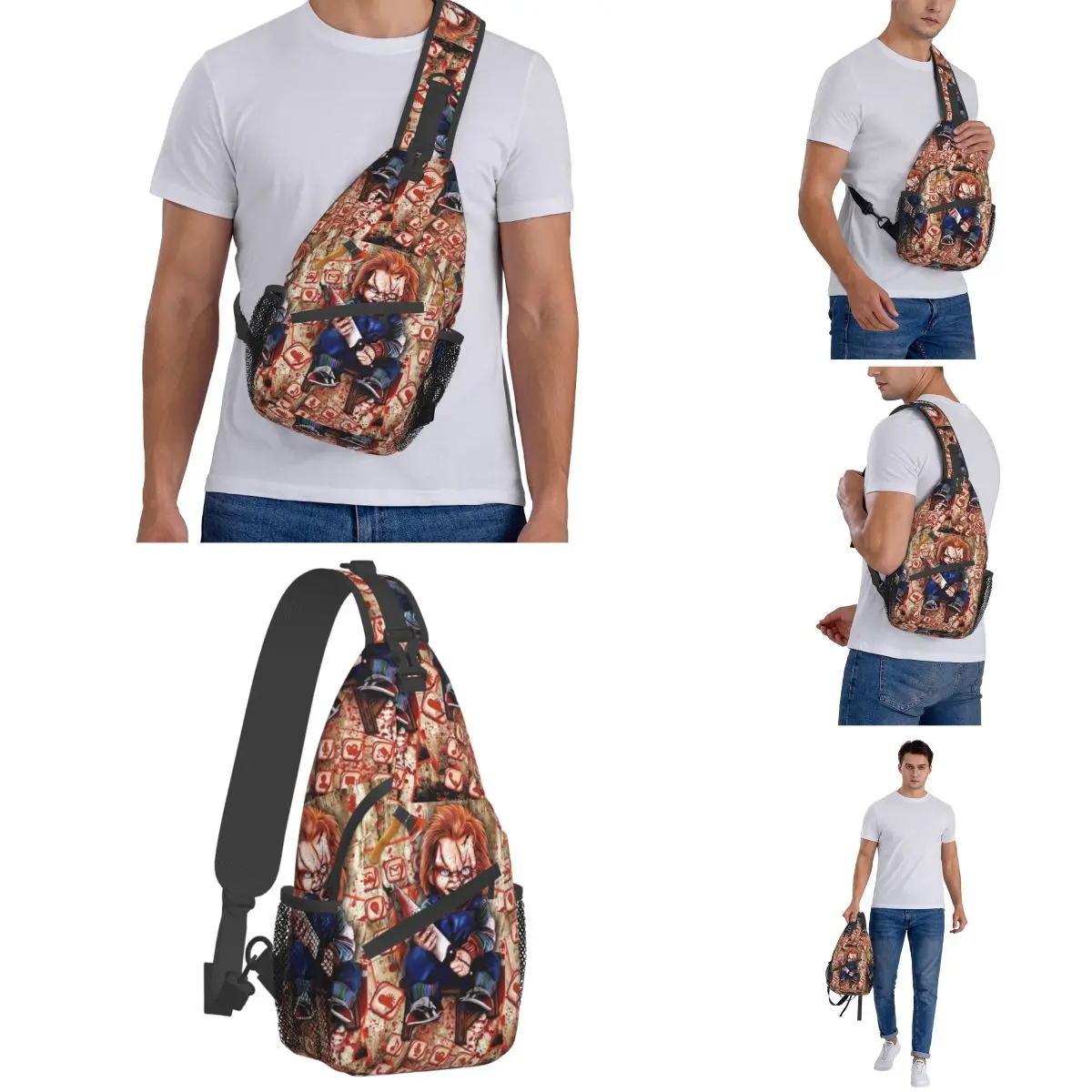 Chucky Childs Play Crossbody Sling Bag SmallChest Bag film Horror zaino a tracolla di Halloween Daypack escursionismo borsa sportiva da viaggio