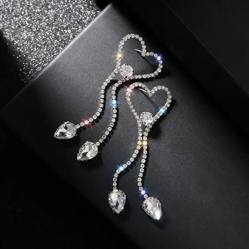 

Fashion Rhinestone Long Earrings for Women Bowknot Sparking Butterfly Wedding Korean Exquisite Flower Girl Daily Party Gift
