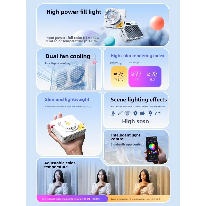 ML100R portable fill light 100W full color ambient pocket LED photography light