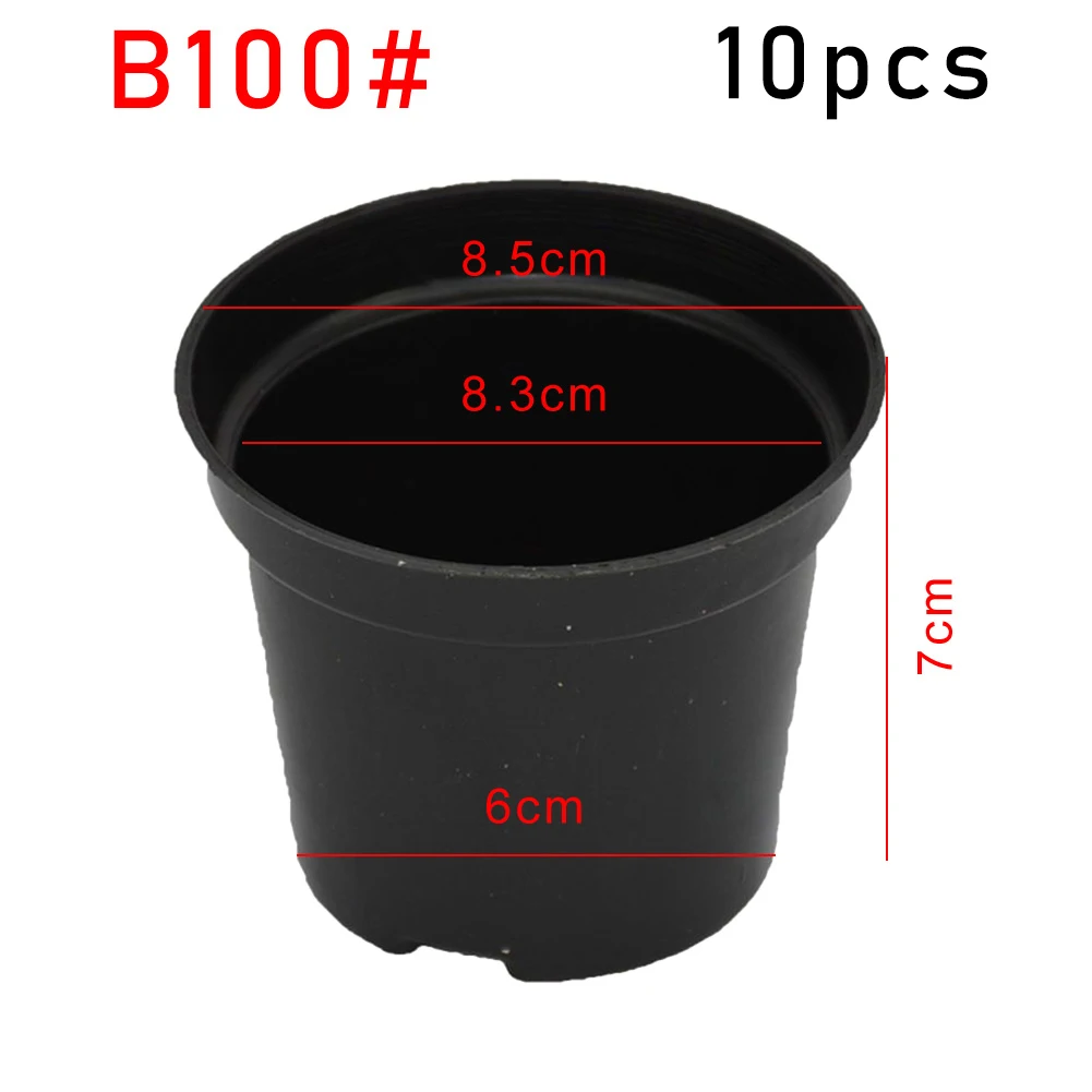 10PCS Black Plastic Plant Pots Set Featuring 8 Sizes B80 B100 B115 B120 B130 B140 B150 for Hanging Shelf and Table Use