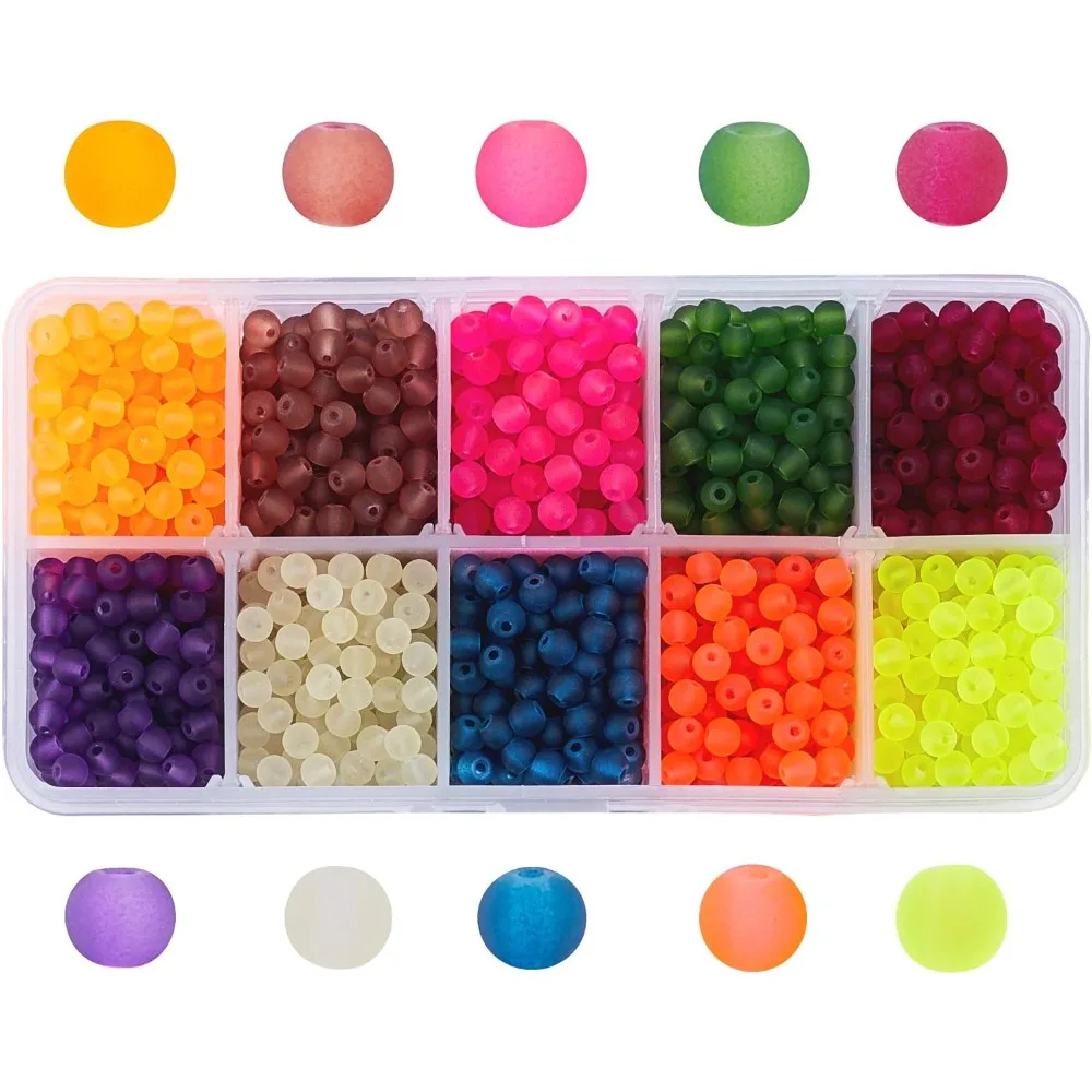 2000pcs 4mm Frosted Glass Beads for Jewelry Making 10 Color Seed Beads Mini Beads Candy Color Frosted Bead Loose Bead Bulk