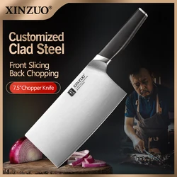 XINZUO 7.5'' Chopper Knife High Carbon Forged Stainless Steel Chinese Kitchen Knives Bone Chopper Slicing Knife Ebony Handle