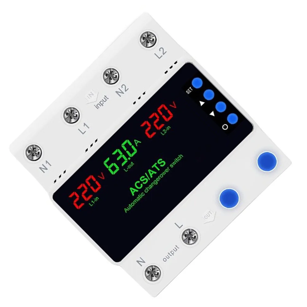 220V Single Phase Dual Power Automatic Transfer Switch Protector with Overvoltage Undervoltage Phase Loss and Current Limit
