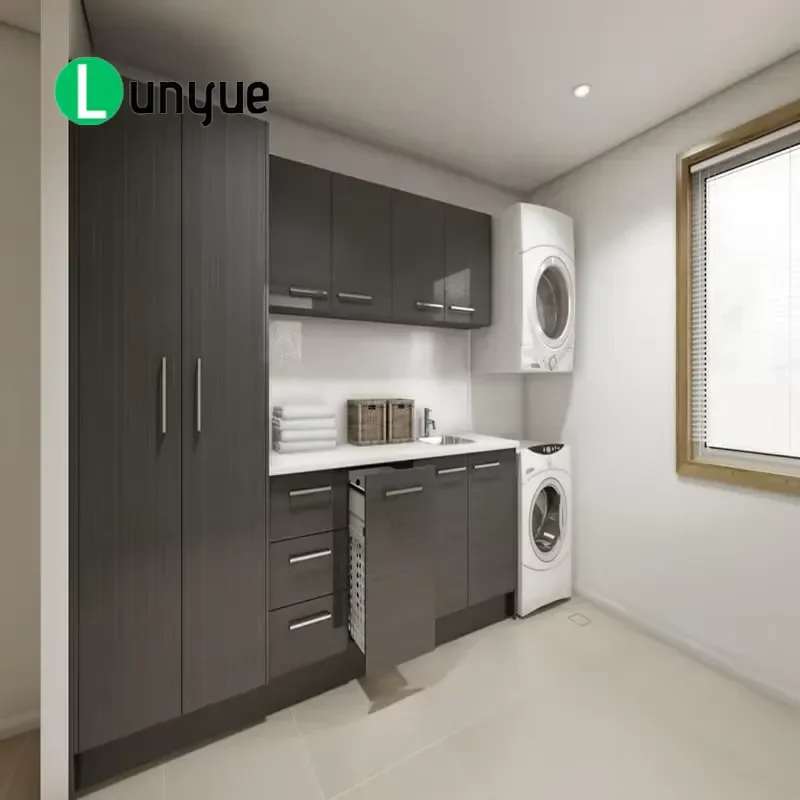 Melamine Laundry Cabinet Set with Sink for Washing Machine High Quality Low Price Durable Storage Solution for Bathroom