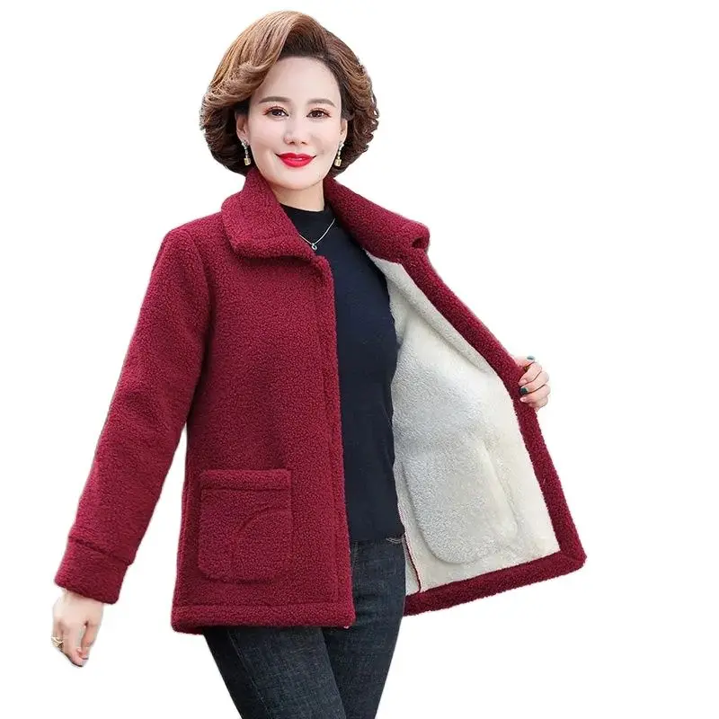 

Mother's Winter Coat With Velvet Padded Lamb Fur Coat Middle-Aged And Elderly Women's Granular Velvet Loose Cotton Jacket