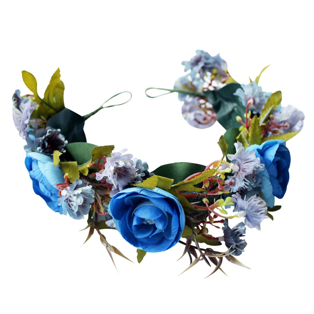 

Adjustable Red Blue Floral Headpiece Rose Hair Wreath Bridal Wedding Crown Party Festival Accessory Cloth Fake Allergy-Free