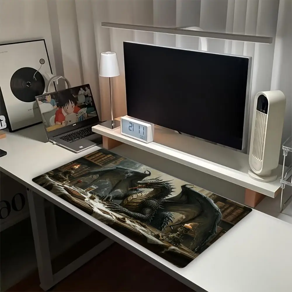 Ancient Dragon Fantasy Art Extended Gaming Mouse Pad Anti-slip Desk Mat Stitched Edge Aesthetic Decor for PC Gamer Office Setup
