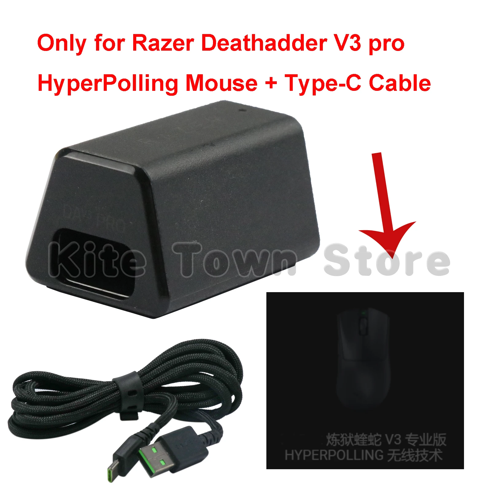 

HyperPolling True 8KHz Wireless Receiver Dongle + Type-c data cable only Compatible for Razer Deathadder V3 Pro Gaming Mouse