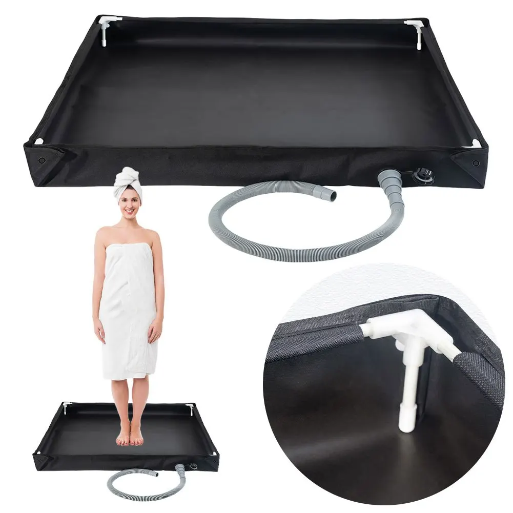 

Portable Collapsible Shower Tray with Drain Hose - Durable PVC Indoor/Outdoor Shower Base for RVs, Camping, and Home Use