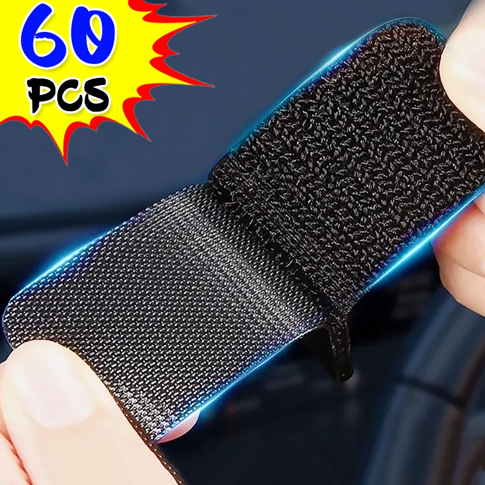 60/2Pc Self-Adhesive Fastener Tape Double Sided Strong Car Carpet Fixing Sticker Home Sofa Floor Foot Mats Anti Skid Fixed Patch