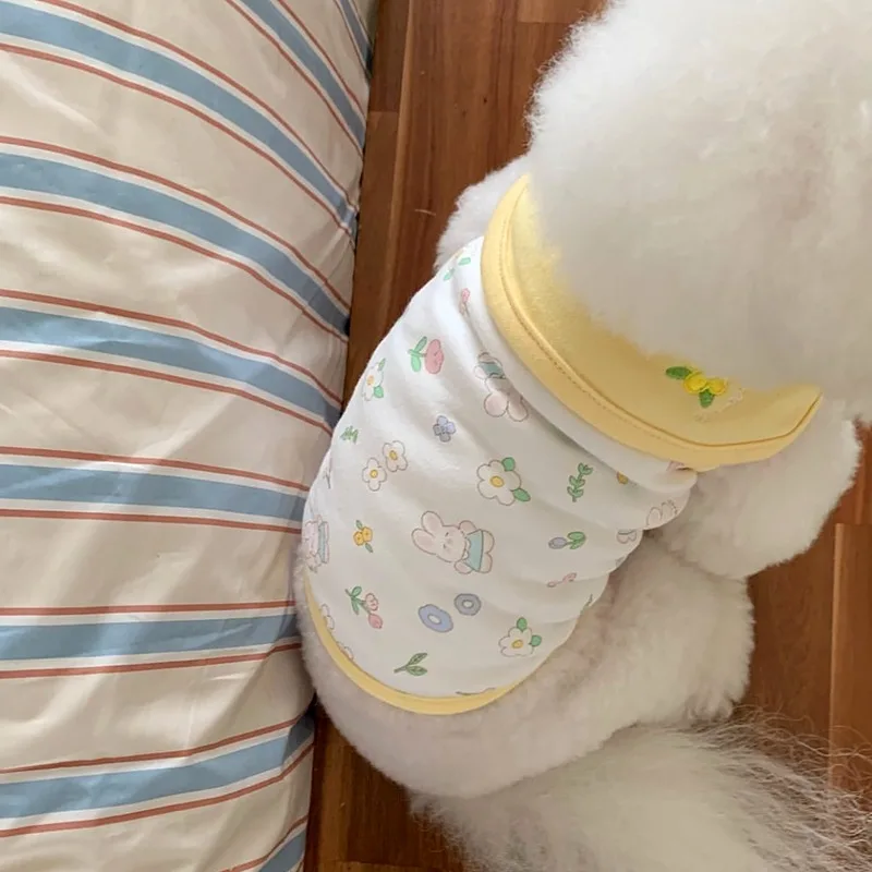 Vêtements d'été pour chiens de compagnie, imprimé floral, gilet en peluche fin, Bichon Frise, pull décontracté, vêtements de Couple poméranien