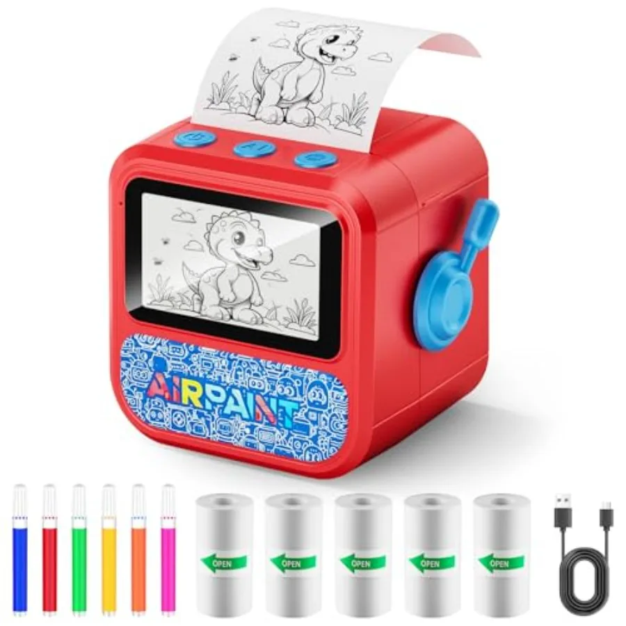 

Portable AI Mini Printer for Sticker Making: Red Inkless Smart Toy with Voice Activation 6 AI Art Modes Educational Explanation