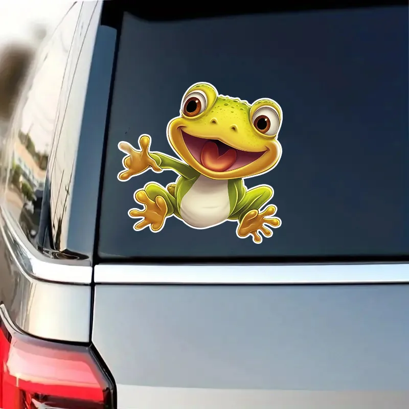 Cartoon Cute Happy Green Frog Waving Hand Car Sticker Animal Styling Stickers Waterproof Vinyl Decal TM12