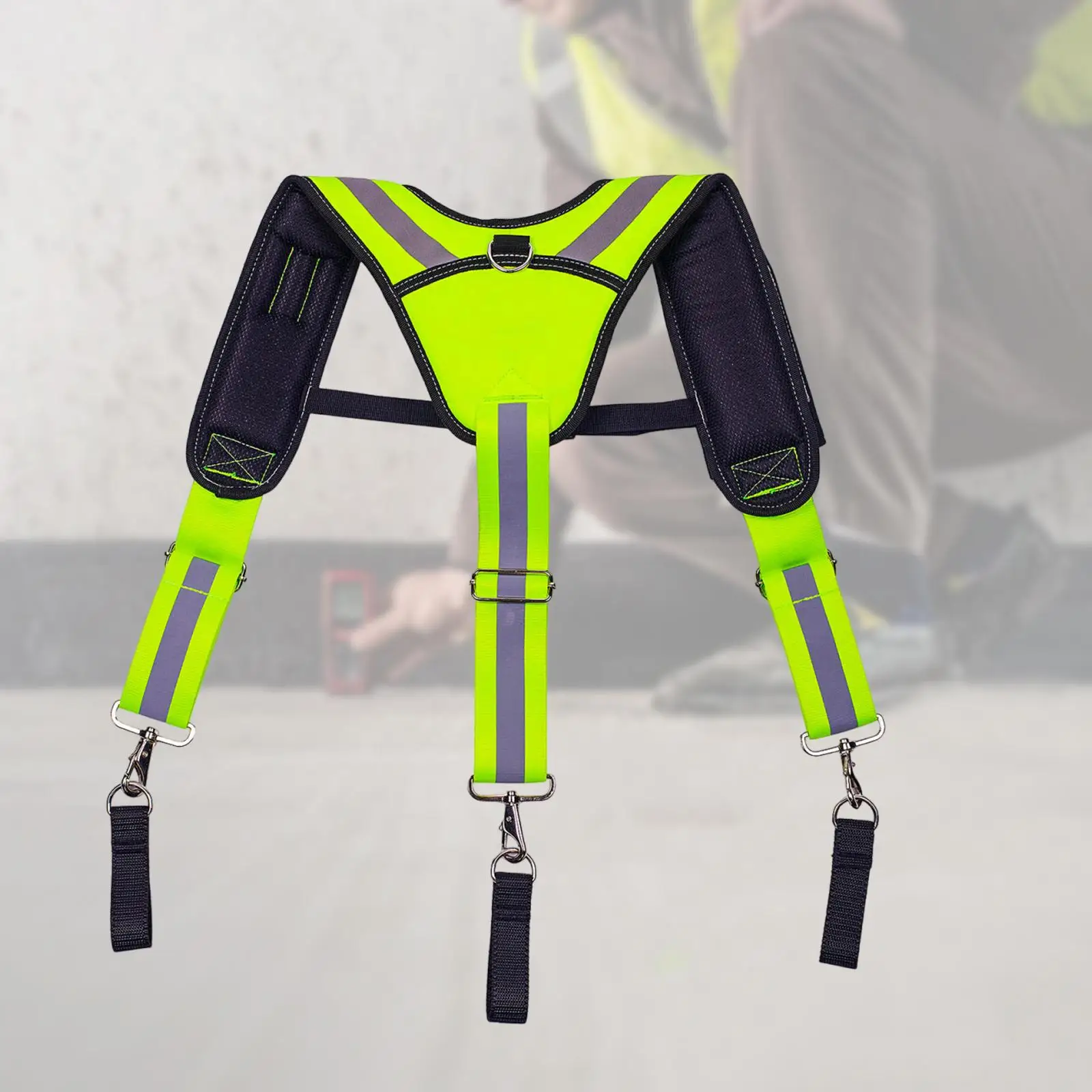 Tool Belt Suspender Tear Resistant Green Reflective Strips Comfortable Accessories for Carpenter Repairmen Electrician Handyman