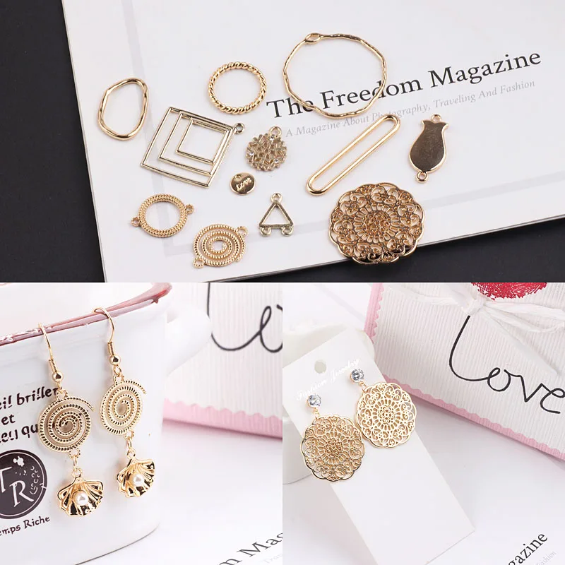 10pcs Diy Ear Accessories Korean Alloy Simple Geometric Versatile Ring Earrings Material Bracelet Pendant Handmade Charms