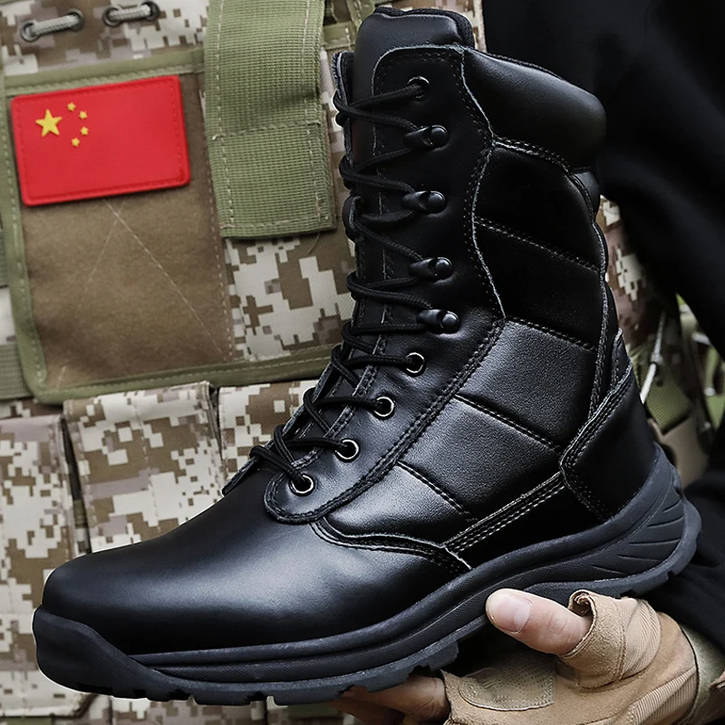 

Men's Genuine Leather Tactical Army Boots Male Winter Rubber Uniform Punk Ankle Boots Safety Work Shoes Tactical Combat Boots