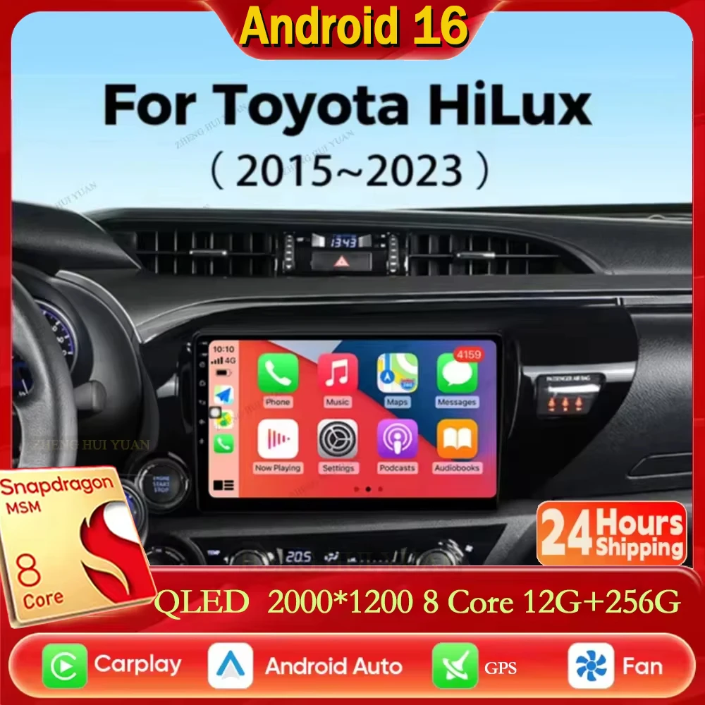 Android 16 Auto Carplay Car Radio Multimedia For Toyota Hilux Pick Up AN120 2015 - 2023 LHD Stereo Video Player GPS WIFI+4G BT