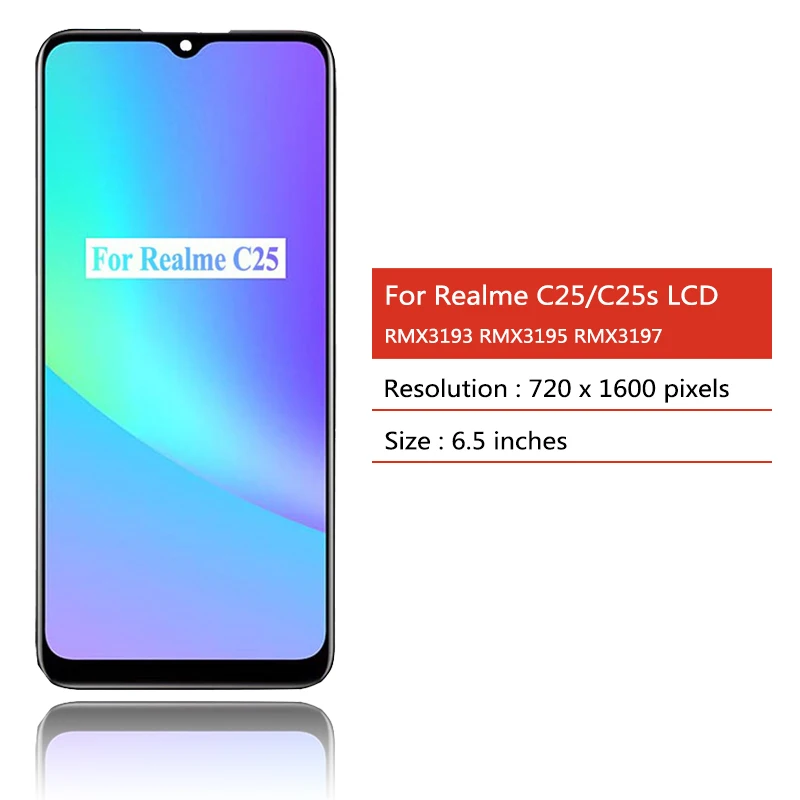 6.5'' Display For OPPO Realme C25 C25s LCD RMX3193,RMX3191,RMX3195, RMX3197 Display Touch Screen Assembly Replacement C25S LCD