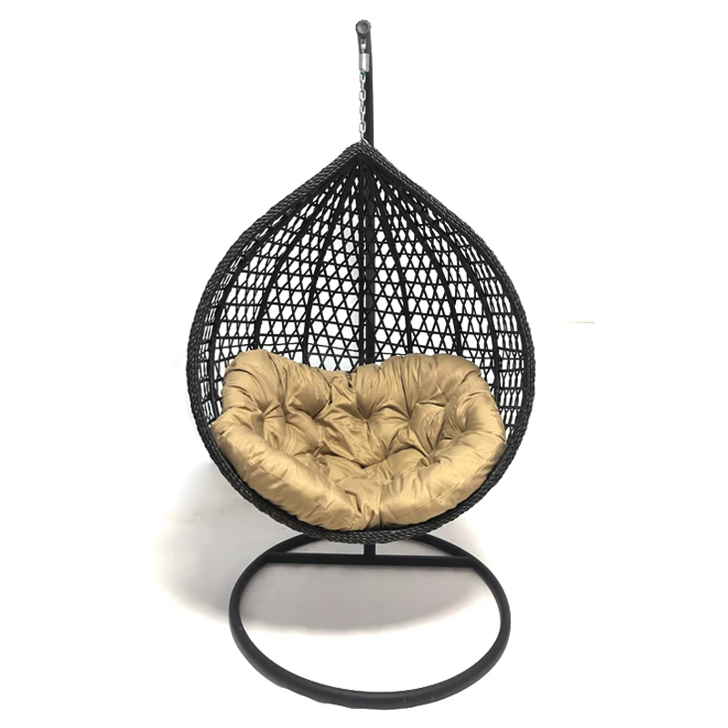 PE Rattan Metal Stand Patio Hanging Swing Egg Chair Double Seated Garden Outdoor Wicker Cocoon