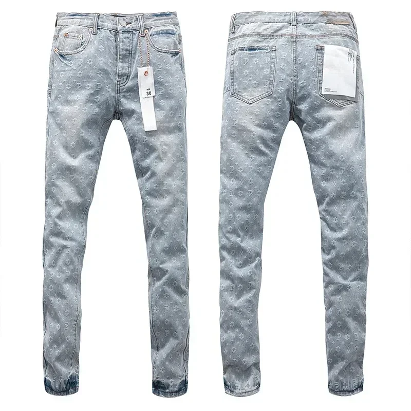 

Top quality New Purples Men Jeans American High Street Fashion brand Monogram Print Stylish and slim Pants