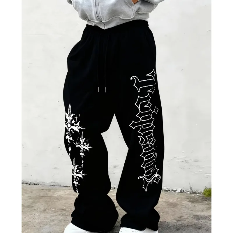 

Suitable for all season street men's pants, men's multi-functional solid color drawstring loose casual sports pants,