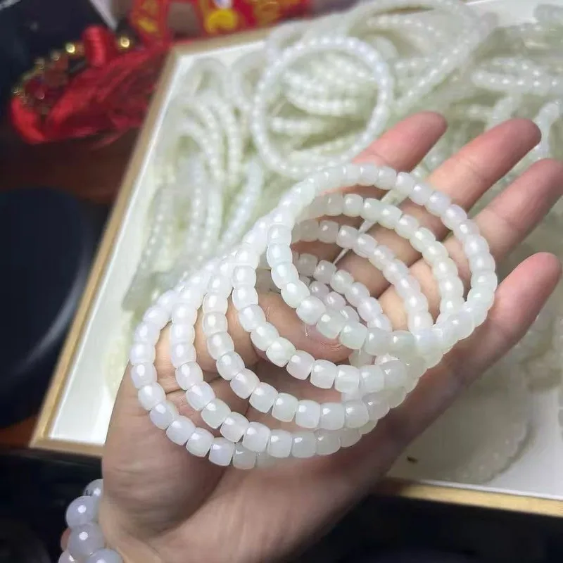 Hotan Old Material Sheep Fat Bead Bracelet Men And Women, White Jade Jewelry